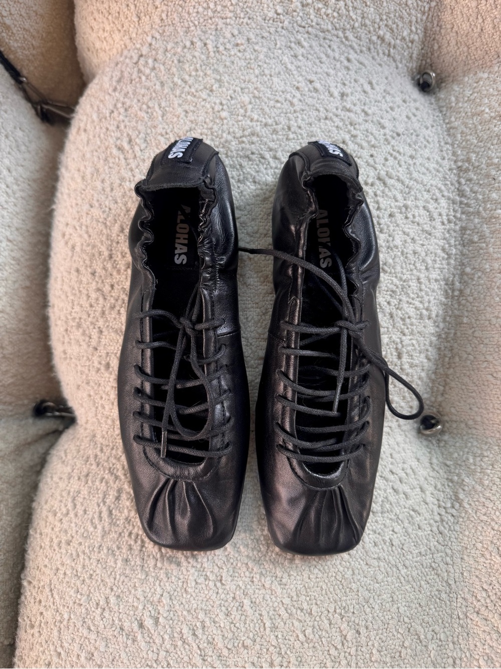 Alohas Black Lace-Up Ballet Flats